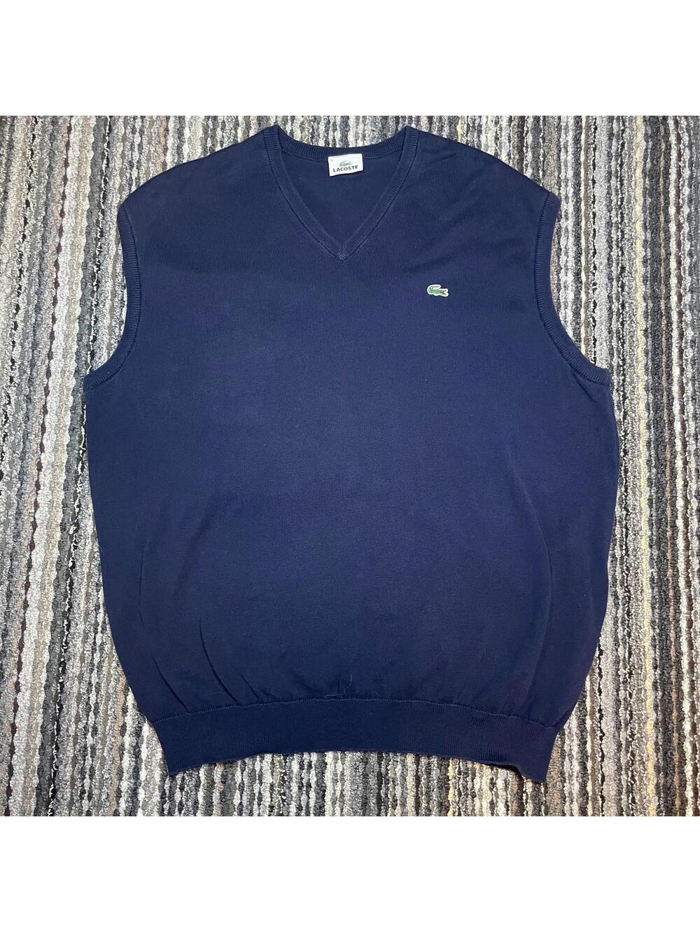 Lacoste Navy Blue Sweater Vest Men’s Size 8 (XXL) V Neck Cotton